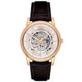 Emporio Armani Meccanico Silver Skeleton Dial Brown Leather Strap Watch For Men - AR1983 Buy Now By Emporio Armani