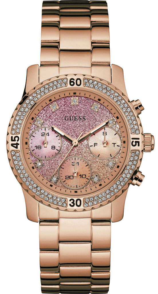 Guess Confetti Pink Dial Rose Gold Steel Strap Watch For Women - W0774L3 Buy Now By Guess