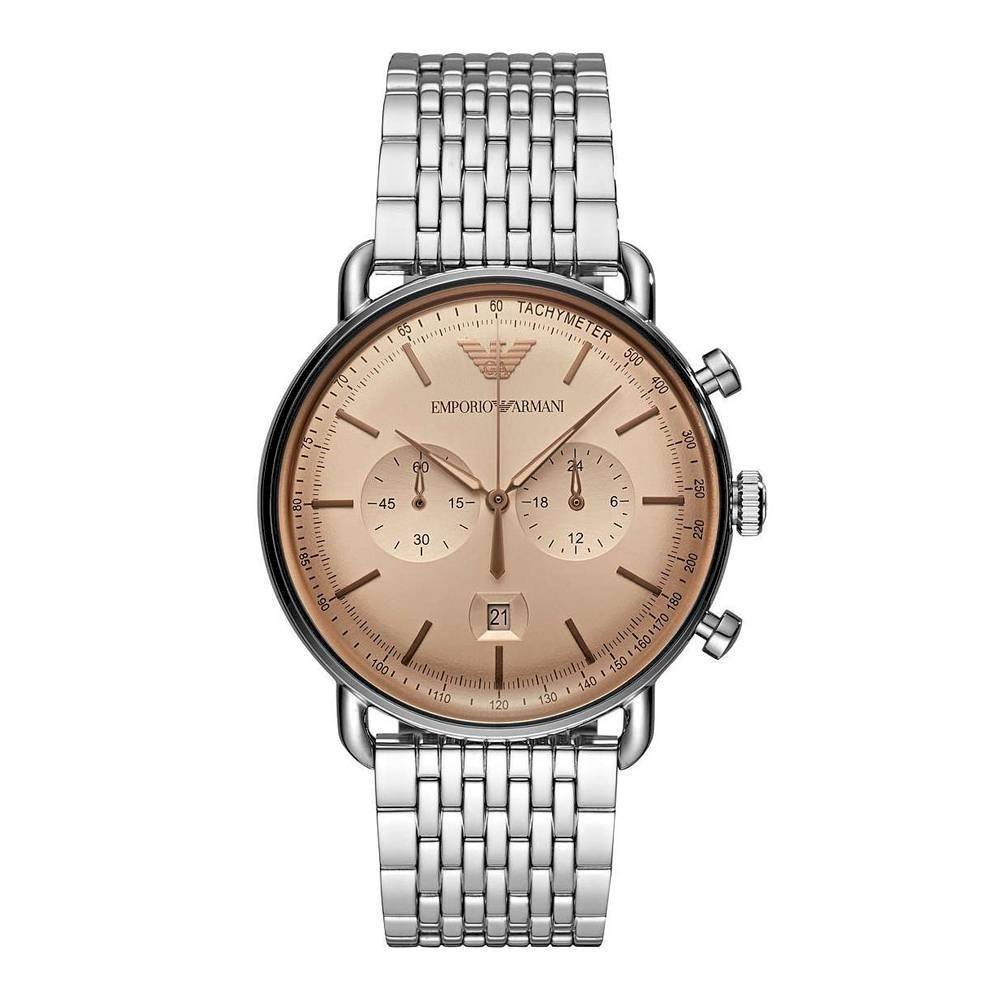 Emporio Armani Aviator Chronograph Beige Dial Silver Steel Strap Watch For Men - AR11239 Buy Now By Emporio Armani