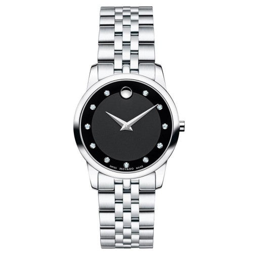 Movado Museum Classic Black Dial Silver Steel Strap Watch For Women - 0606858 Buy Now By Movado
