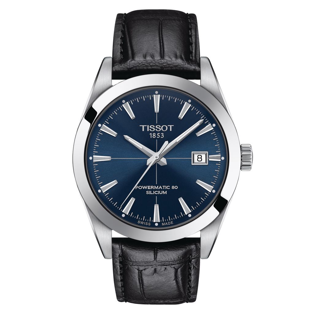 Tissot Gentleman Powermatic 80 Silicium Blue Dial Black Leather Strap Watch For Men - T127.407.16.041.01 Buy Now By Tissot