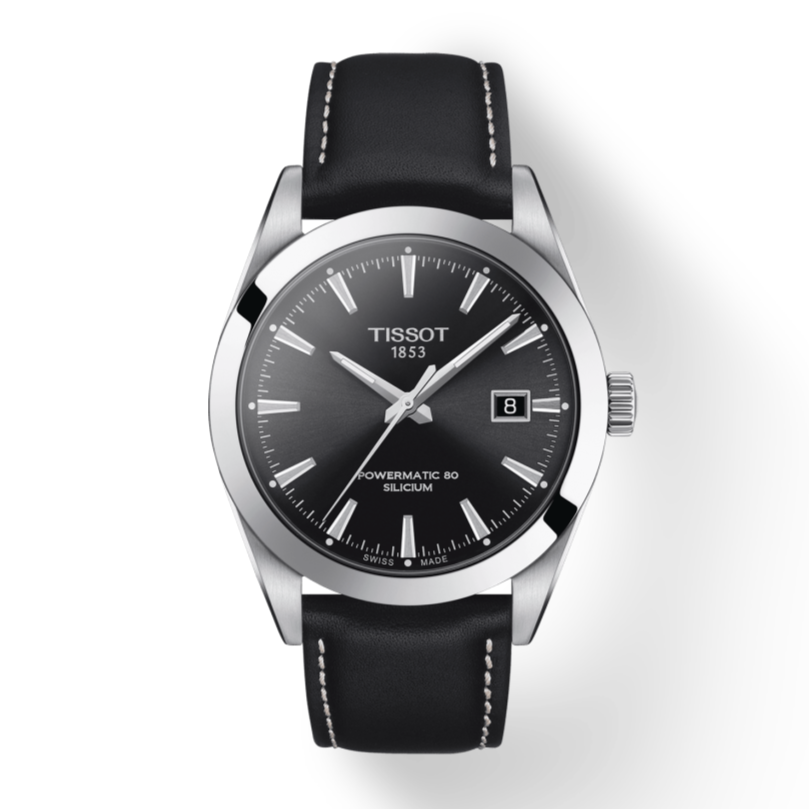 Tissot Gentleman Powermatic 80 Silicium Black Dial Black Leather Strap Watch For Men - T127.407.16.051.00 Buy Now By Tissot