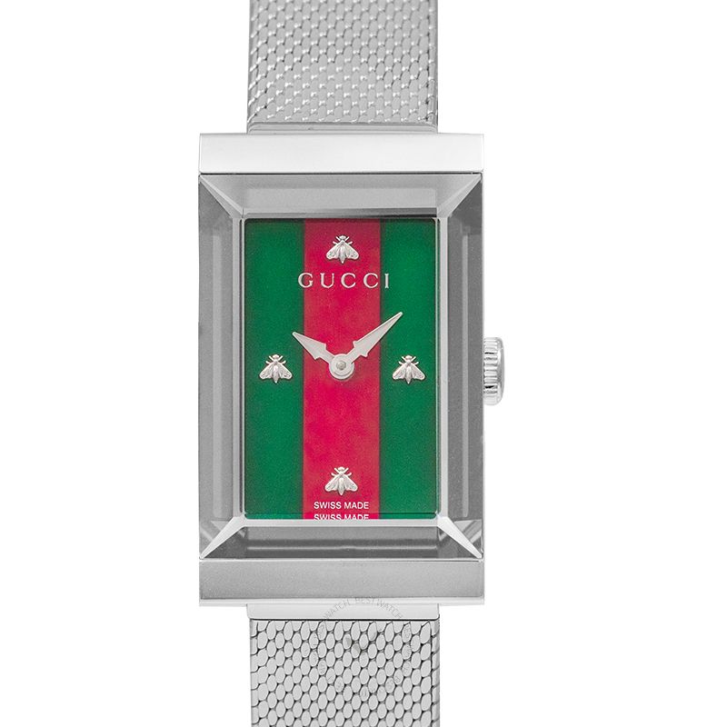 Gucci G Frame Red and Green Dial Silver Mesh Bracelet Watch For Women - YA147401 Buy Now By Gucci
