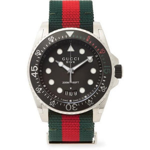 Gucci Dive Black Dial Red & Green Nylon Strap Watch For Men - YA136209 Buy Now By Gucci