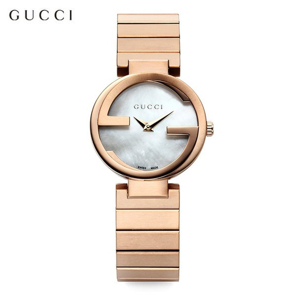 Gucci G Interlocking Mother of Pearl Dial Rose Gold Steel Strap Watch For Women - YA133515 Buy Now By Gucci