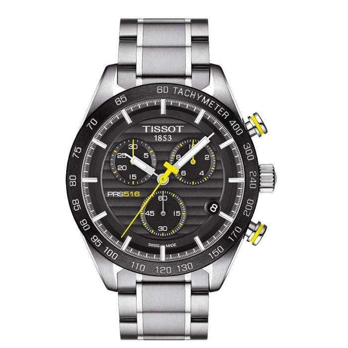 Tissot PRS 516 Chronograph Black Dial Silver Steel Strap Watch For Men - T100.417.11.051.00 Buy Now By Tissot