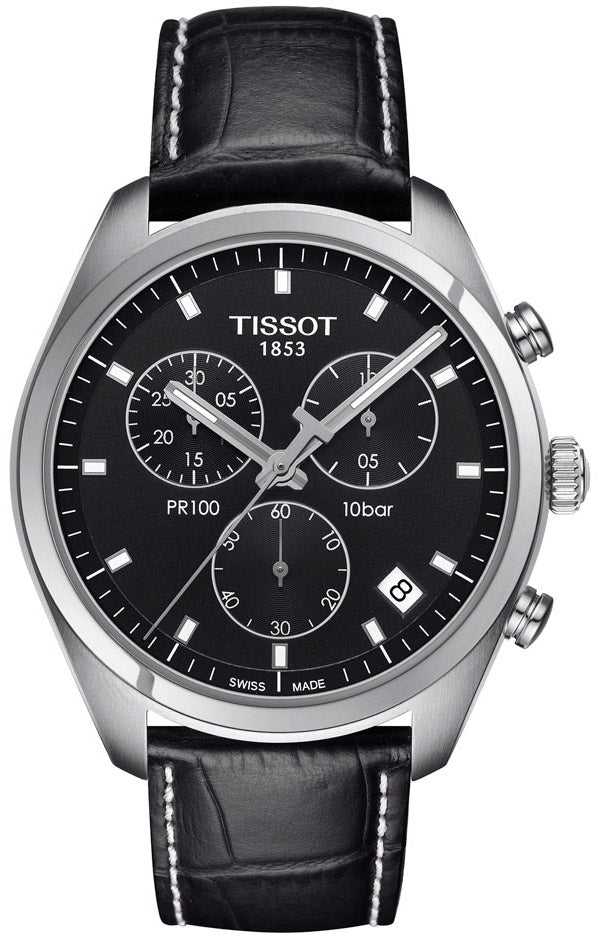 Tissot PR 100 Chronograph Black Dial Black Leather Strap Watch For Men - T101.417.16.051.00 Buy Now By Tissot