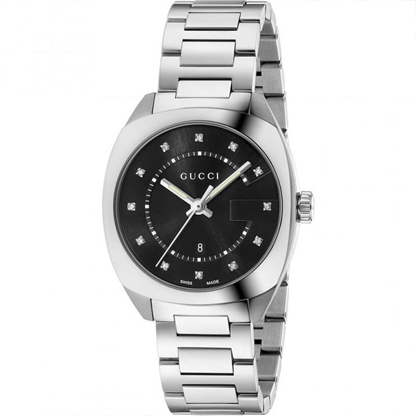 Gucci GG2570 Diamonds Black Dial Silver Steel Strap Watch For Women - YA142404 Buy Now By Gucci