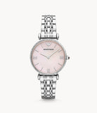 Emporio Armani Gianni T Bar Pink Mother of Pearl Dial Silver Steel Strap Watch For Women - AR1779 Buy Now By Emporio Armani
