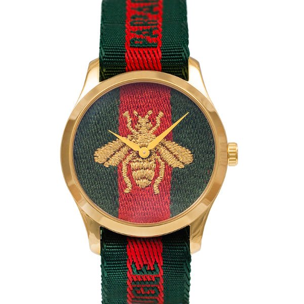 Gucci Le Marche des Merveilles Green & Red Dial Green & Red NATO Strap Unisex Watch - YA126487 Buy Now By Gucci