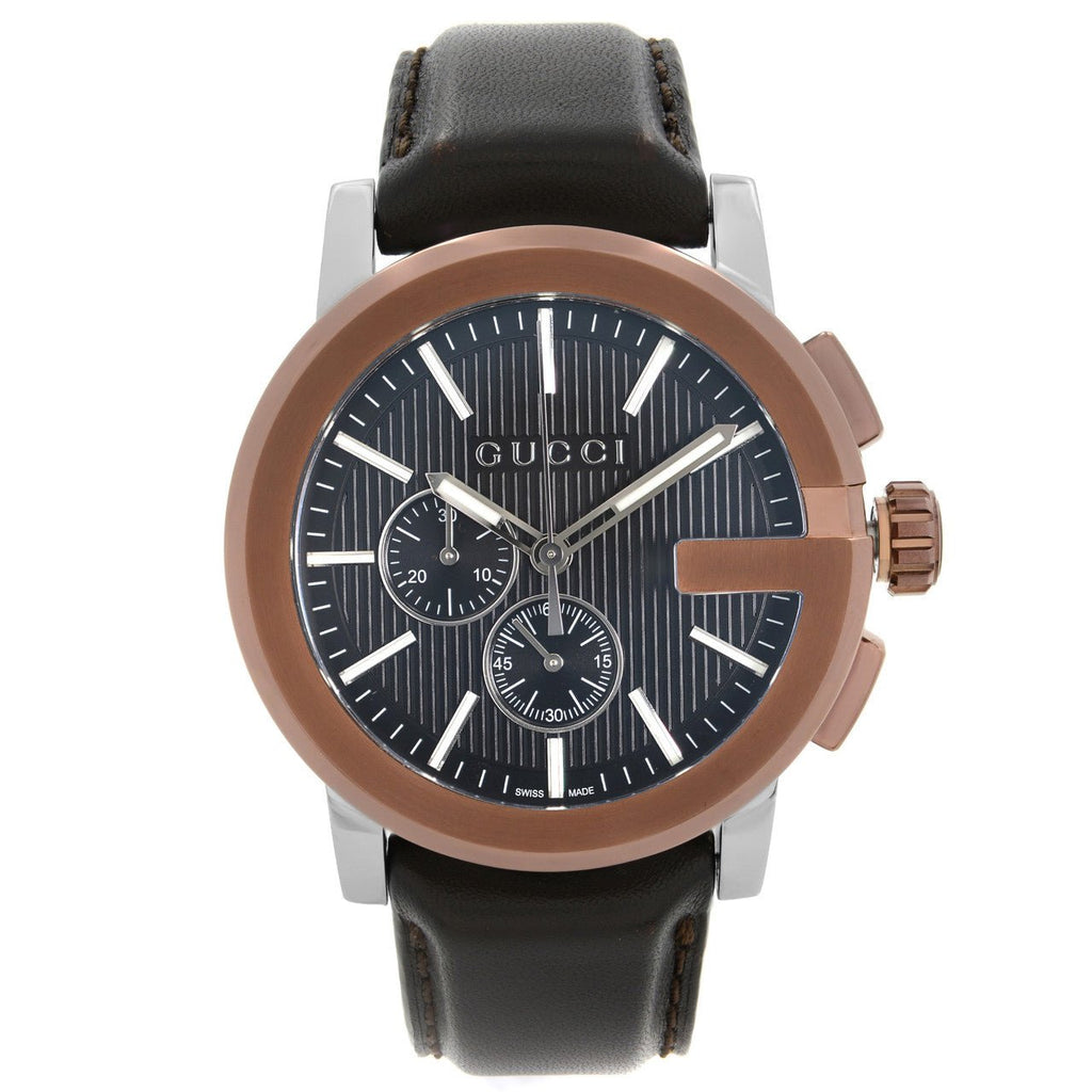 Gucci G Chrono Black Dial Brown Leather Strap Watch For Men - YA101202 Buy Now By Gucci