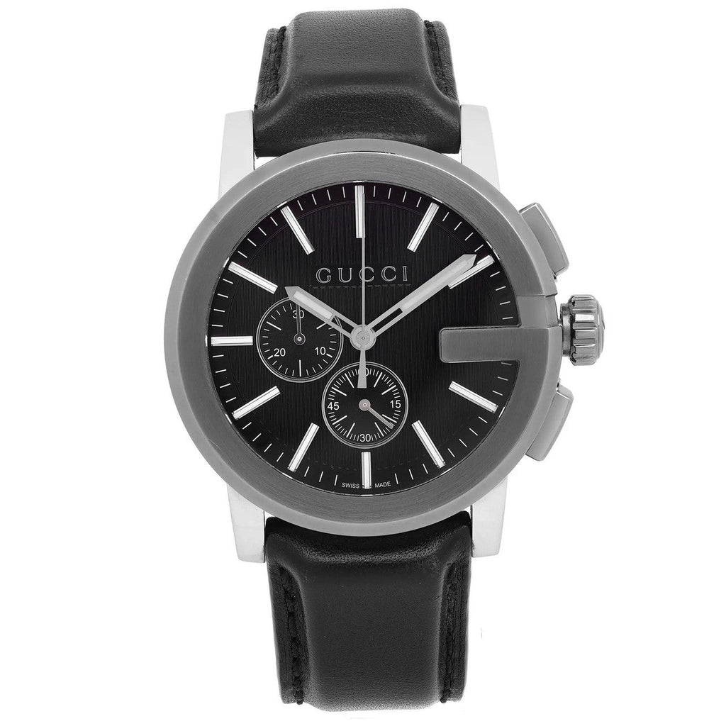 Gucci G Chrono Black Dial Black Leather Strap Watch For Men - YA101205 Buy Now By Gucci