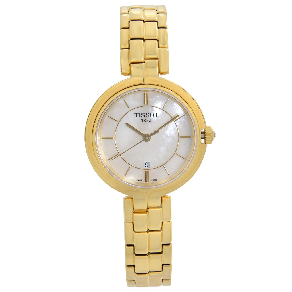 Tissot Flamingo Mother of Pearl White Dial Gold Steel Strap Watch For Women - T094.210.33.111.00 Buy Now By Tissot