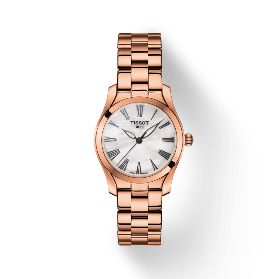 Tissot T Wave Mother of Pearl Dial Rose Gold Steel Strap Watch For Women - T112.210.33.113.00 Buy Now By Tissot