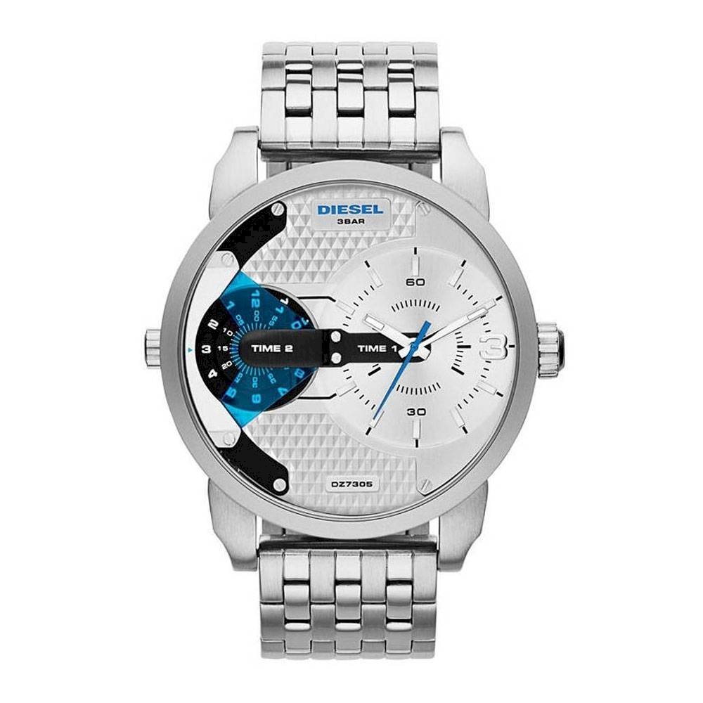 Diesel Mini Daddy Dual Time Silver Dial Stainless Steel Watch For Men - DZ7305 Buy Now By Diesel