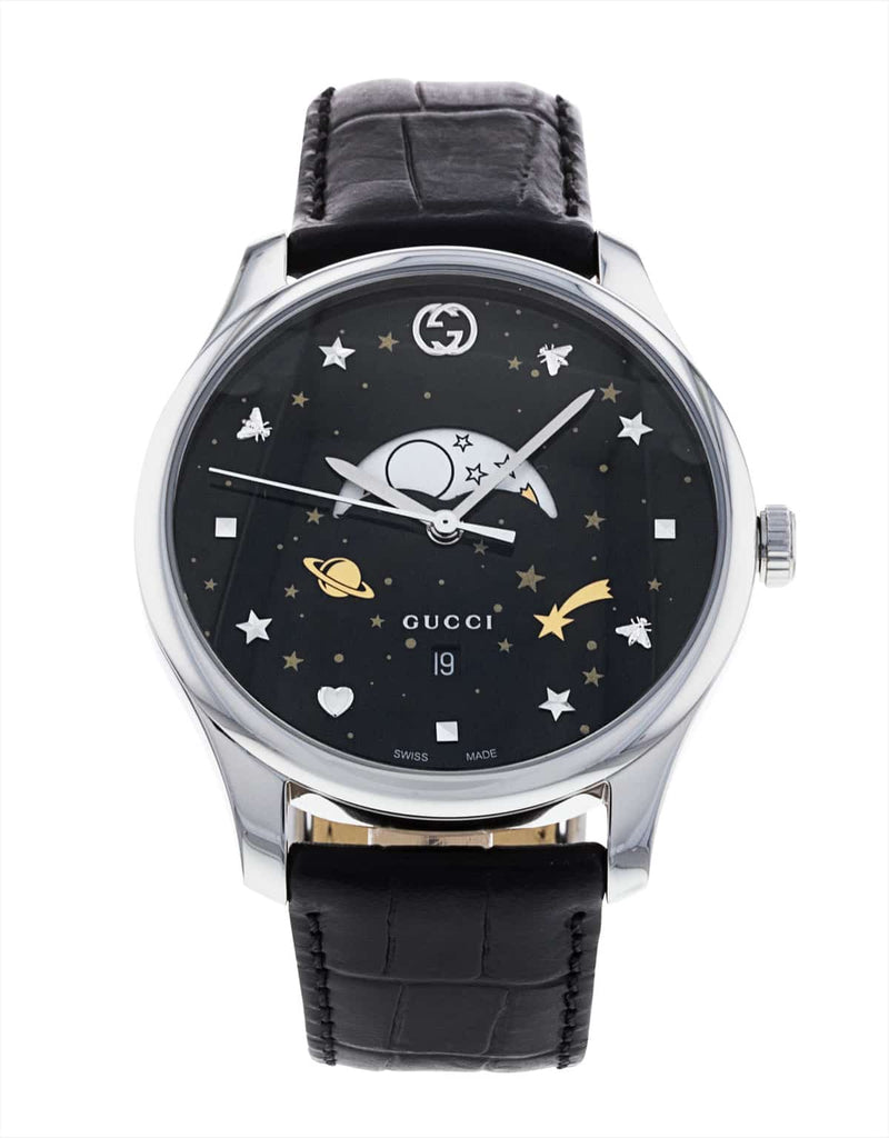 Gucci G-Timeless Moonphase Black Dial Black Leather Strap Watch For Men - YA126327 Buy Now By Gucci