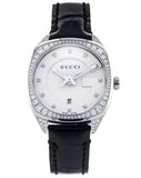 Gucci GG2570 Diamonds Silver Dial Black Leather Strap Watch For Women - YA142507 Buy Now By Gucci
