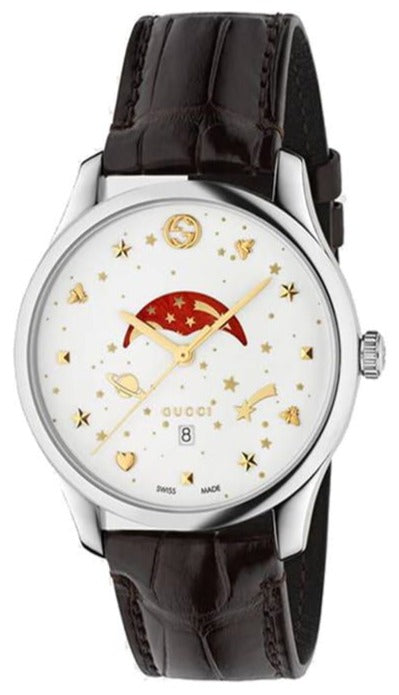 Gucci G-Timeless Sapphire Crystal White Dial Black Leather Strap Unisex Watch - YA126325 Buy Now By Gucci