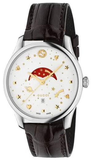 Gucci G-Timeless Sapphire Crystal White Dial Black Leather Strap Unisex Watch - YA126325 Buy Now By Gucci