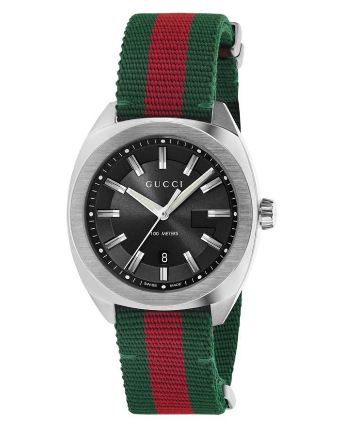 Gucci GG2570 Quartz Black Dial Green & Red Nylon Strap Watch For Men - YA142305 Buy Now By Gucci
