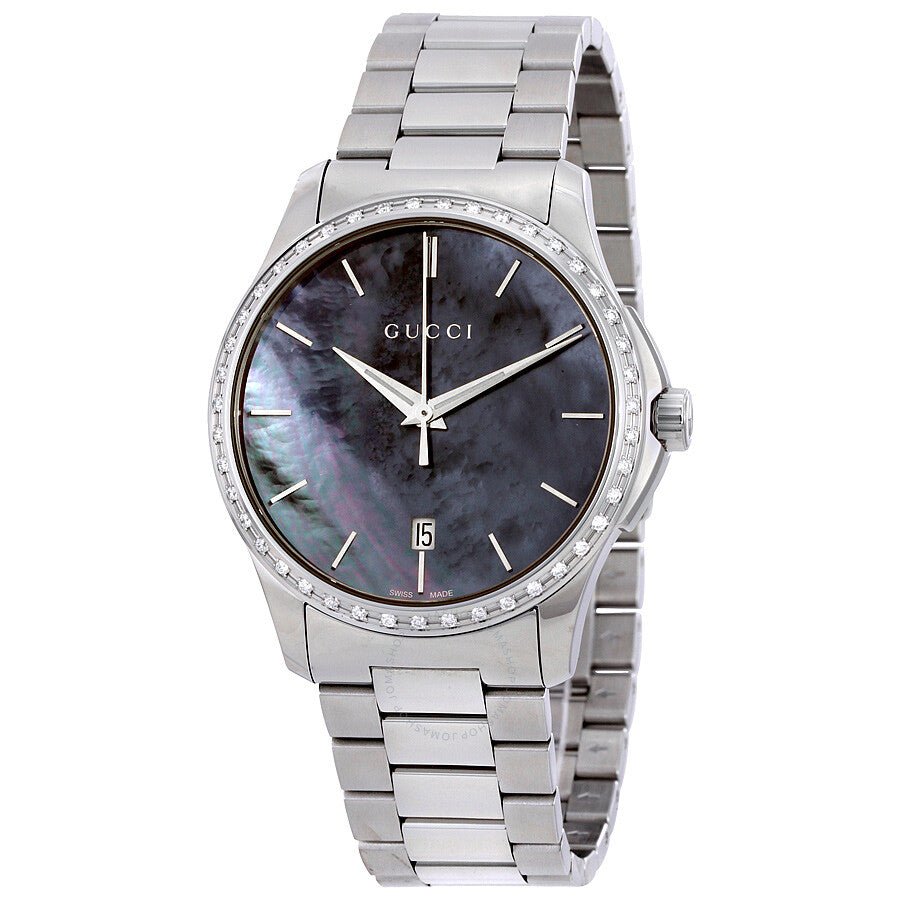 Gucci G Timeless Diamonds Mother of Pearl Blue Dial Silver Steel Strap Unisex Watch - YA126458 Buy Now By Gucci