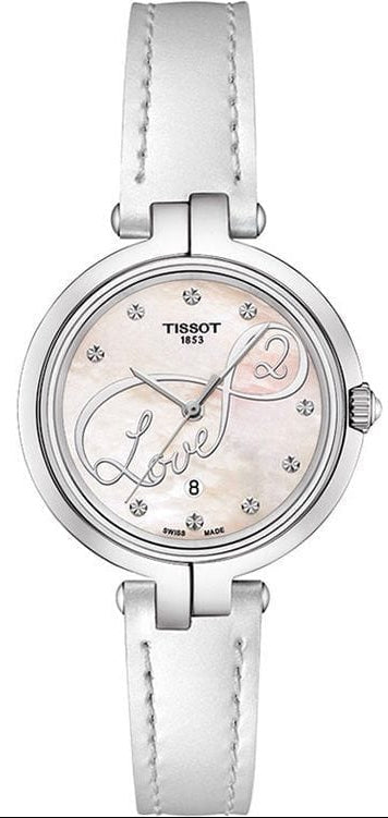 Tissot T Trend Flamingo Valentines Mother of Pearl White Dial White Leather Strap Watch For Women - T094.210.16.111.01 Buy Now By Tissot