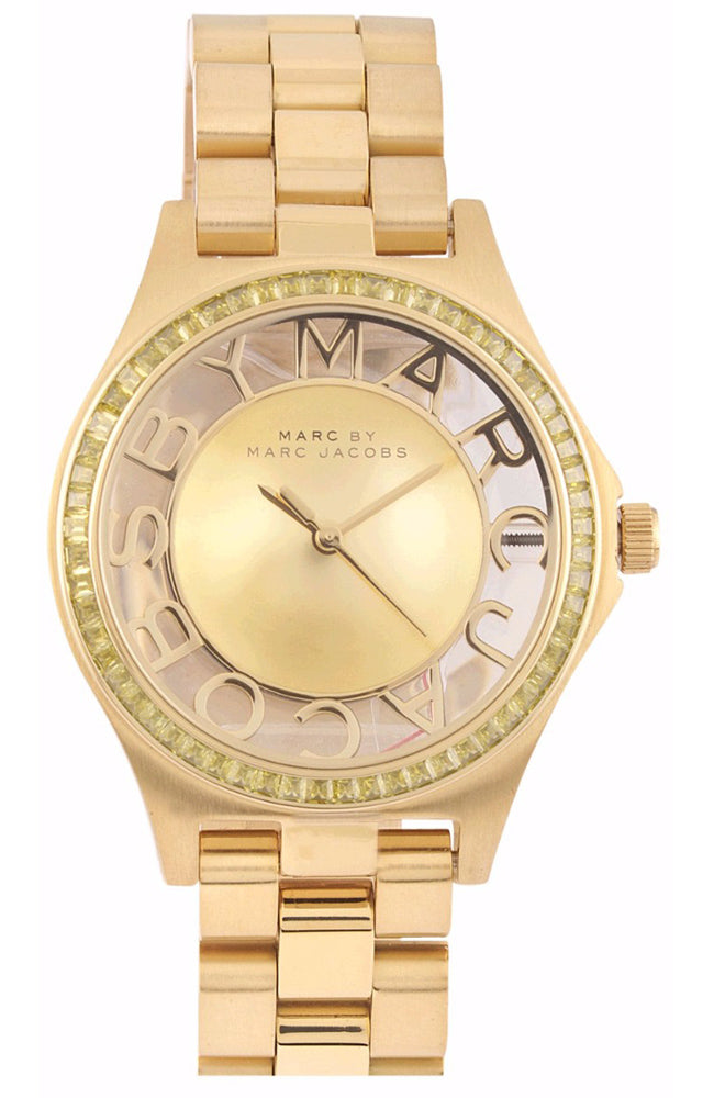 Marc Jacobs Henry Transparent Gold Dial Gold Steel Strap Watch for Women - MBM3338 Buy Now By Marc Jacobs