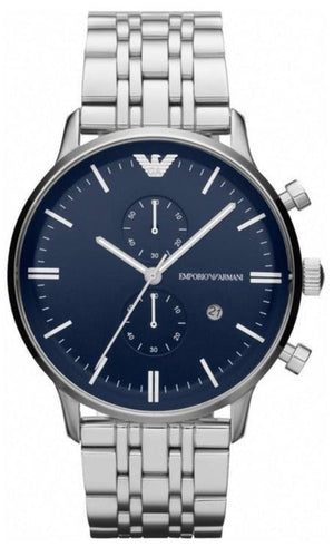 Emporio Armani Gianni Chronograph Blue Dial Silver Steel Strap Watch For Men - AR1648 Buy Now By Emporio Armani