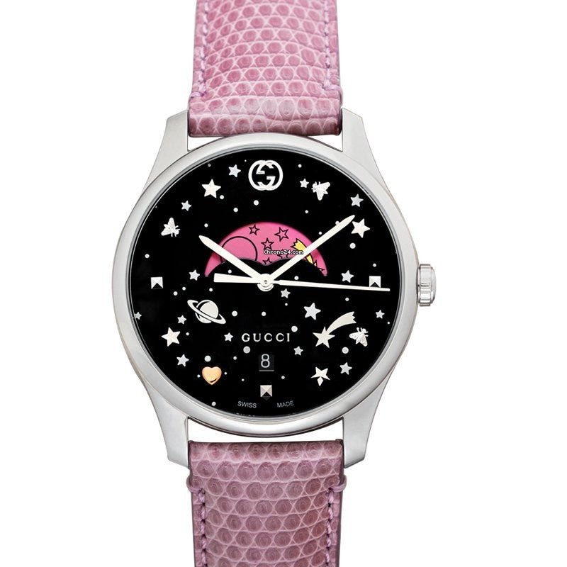 Gucci G-Timeless Moonphase Black Dial Pink Leather Strap Watch For Women - YA1264046 Buy Now By Gucci