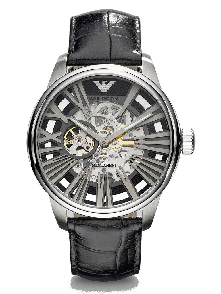 Emporio Armani Meccanico Automatic Black Dial Leather Strap Watch For Men - AR4629 Buy Now By Emporio Armani