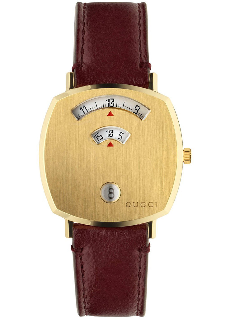 Gucci Grip Quartz Yellow Gold Dial Maroon Leather Strap Watch For Women - YA157405 Buy Now By Gucci