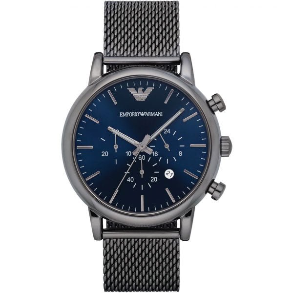 Emporio Armani Chronograph Blue Dial Gun Metallic Mesh Bracelet Watch For Men - AR1979 Buy Now By Emporio Armani