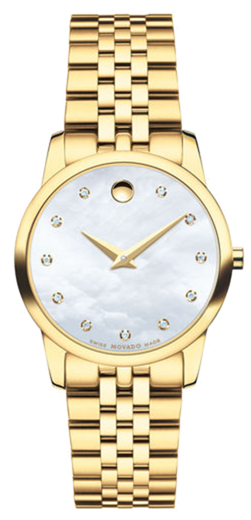 Movado Museum Classic Diamonds Mother of Pearl Dial Gold Steel Strap Watch For Women - 0606998 Buy Now By Movado