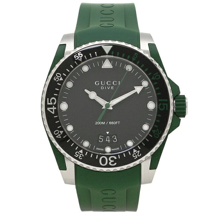 Gucci Dive Black Dial Green Rubber Strap Watch For Men - YA136310 Buy Now By Gucci