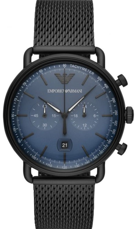 Emporio Armani Aviator Chronograph Blue Dial Black Mesh Bracelet Watch For Men - AR11201 Buy Now By Emporio Armani