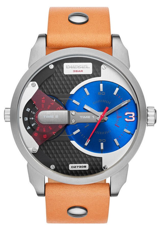 Diesel Mini Daddy Blue & Black Dial Brown Leather Strap Watch For Men - DZ7308 Buy Now By Diesel