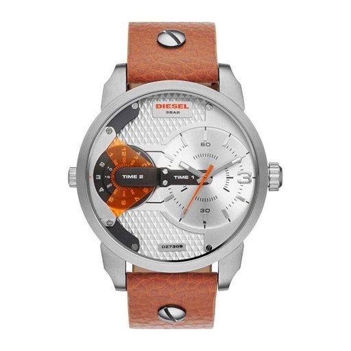 Diesel Mini Daddy Silver Dial Brown Leather Strap Watch For Men - DZ7309 Buy Now By Diesel
