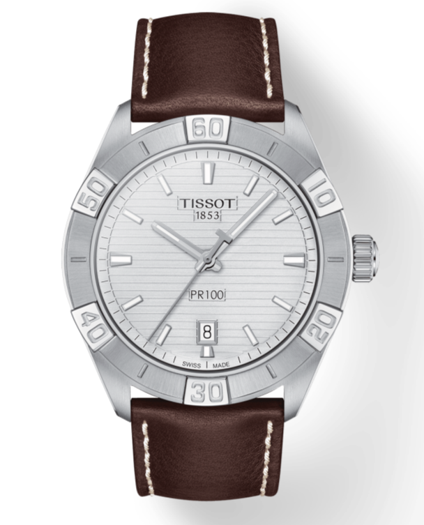 Tissot PR 100 Sport Silver Dial Brown Leather Strap Watch For Men - T101.610.16.031.00 Buy Now By Tissot