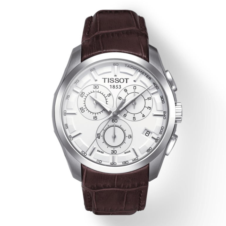 Tissot Couturier Chronograph White Dial Brown Leather Strap Watch For Men - T035.617.16.031.00 Buy Now By Tissot