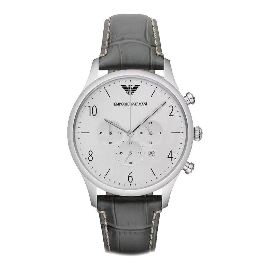 Emporio Armani Classic Chronograph Silver Dial Grey Leather Strap Watch For Men - AR1861 Buy Now By Emporio Armani