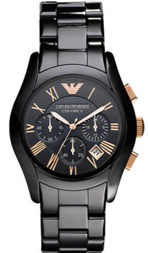 Emporio Armani Valente Ceramica Chronograph Black Dial Black Steel Strap Watch For Men - AR1410 Buy Now By Emporio Armani