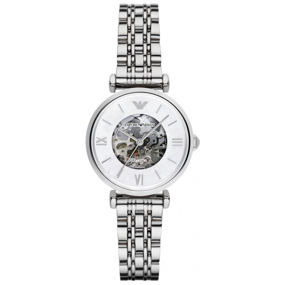 Emporio Armani Meccanico Mother of Pearl Dial Silver Steel Strap Watch For Women - AR1991 Buy Now By Emporio Armani