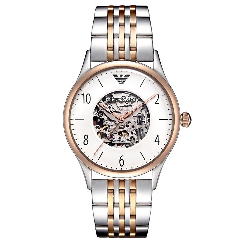 Emporio Armani Meccanico White Dial Two Tone Steel Strap Watch For Men - AR1921 Buy Now By Emporio Armani