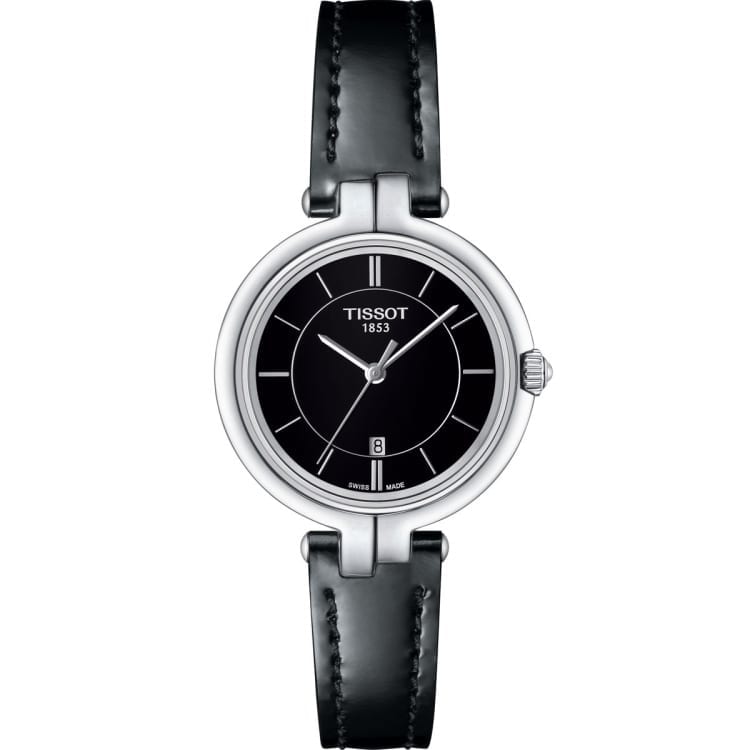 Tissot T Lady Flamingo Black Dial Black Leather Strap Watch For Women - T094.210.16.051.00 Buy Now By Tissot