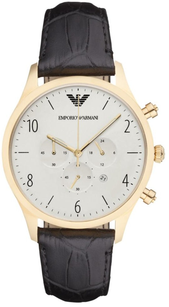 Emporio Armani Classic Chronograph White Dial Black Leather Strap Watch For Men - AR1892 Buy Now By Emporio Armani
