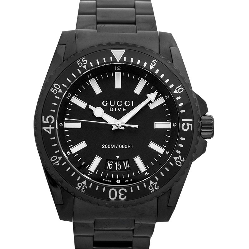 Gucci Dive Quartz Black Dial Black Steel Strap Watch For Men - YA136205 Buy Now By Gucci