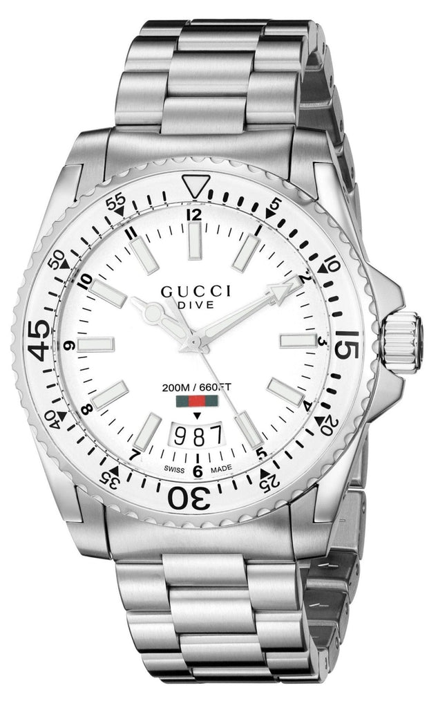 Gucci Dive Quartz White Dial Silver Steel Strap Watch for Men - YA136302 Buy Now By Gucci