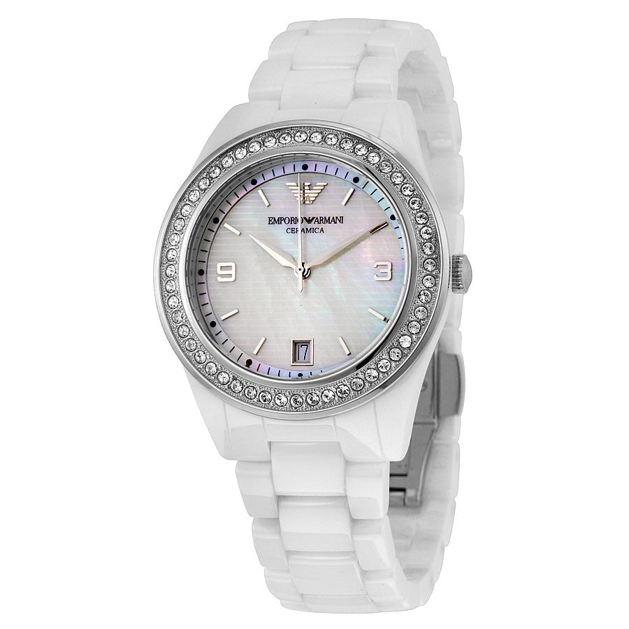 Emporio Armani Ceramica White Mother of Pearl Dial Stainless Steel Strap Watch For Women - AR1426 Buy Now By Emporio Armani