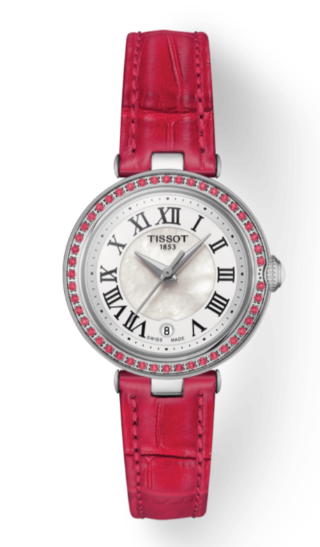Tissot Bellissima Small Lady Diamonds Mother of Pearl Dial Red Leather Strap Watch For Women - T126.010.66.113.00 Buy Now By Tissot