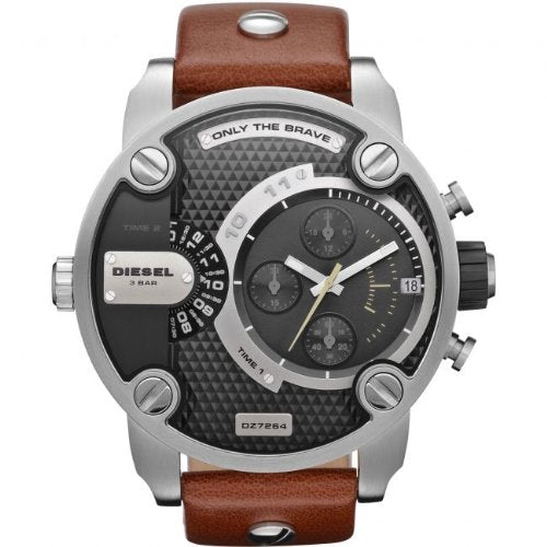 Diesel SBA Dual Time Black Dial Brown Leather Strap Watch For Men - DZ7264 Buy Now By Diesel